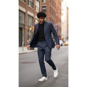 Peter Millar Mens Suit 44T Tall Blue Pinstripe 100% Wool 36x33